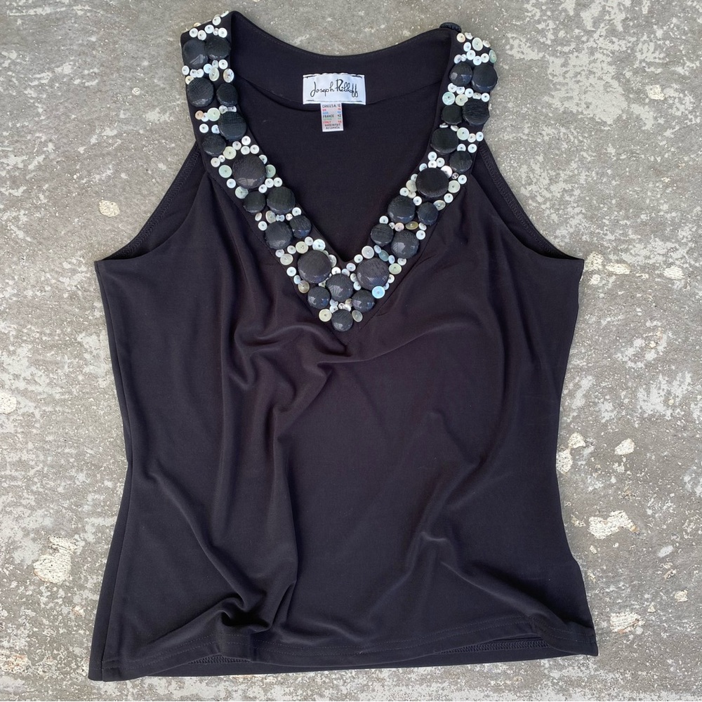 Joseph Ribkoff Black Tank Top with Silver Embellishments
